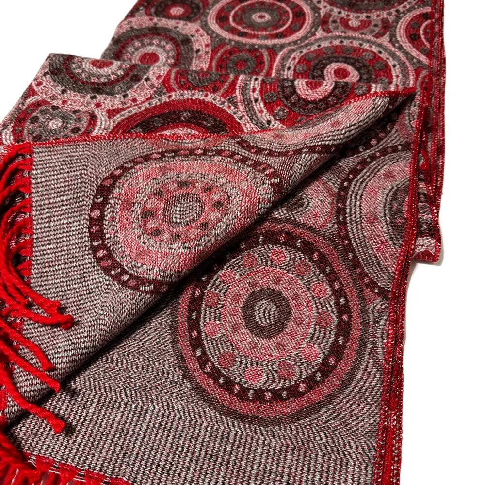 Luxury Uriah Baby Alpaca Wrap Shawl | Rich Red Pattern | Made in Peru - Picture 5 of 16